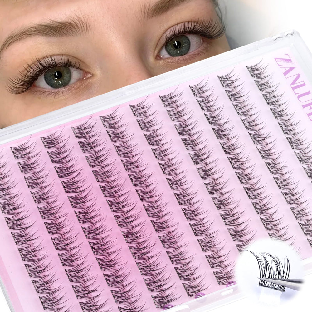 ZANLUFLY self-adhesive lash clusters in 10-12mm for quick, natural enhancement.