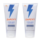 Zapzyt Acne Wash bottle front demonstrates gentle cleansing for sensitive, acne-prone skin.