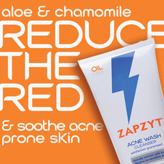Zapzyt Acne Wash daily cleanser on skin highlights gentle, fragrance-free care.
