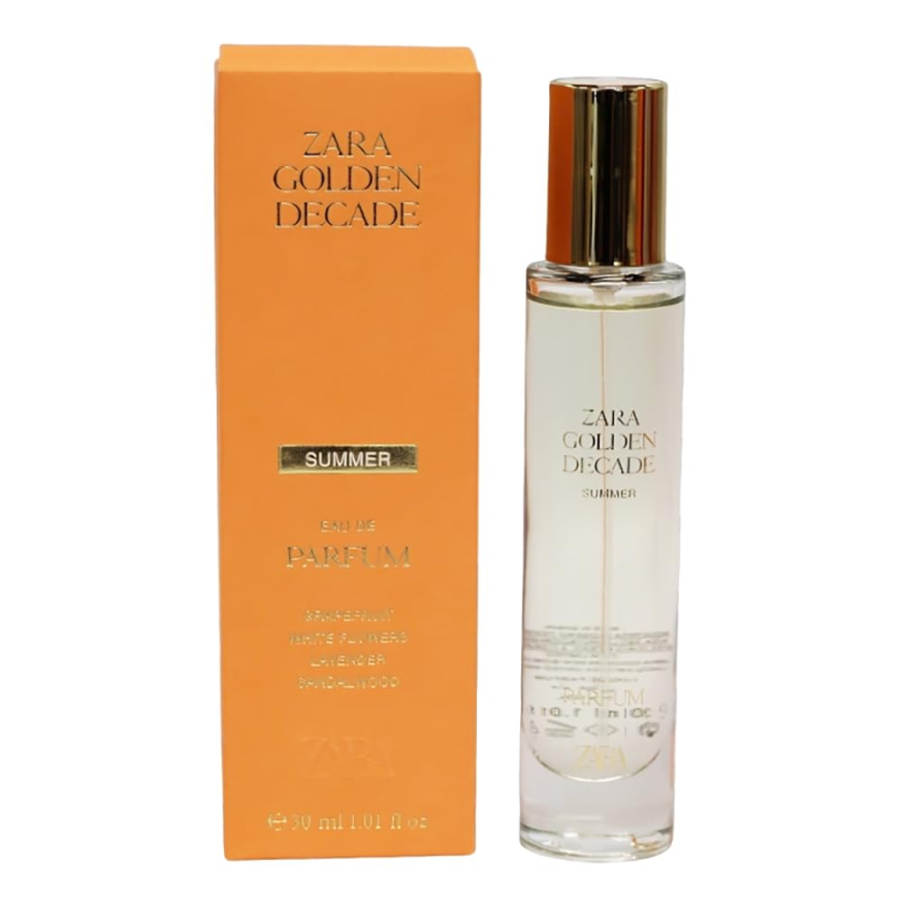 Zara Golden Decade Summer EDP bottle with sunlit floral notes for daytime wear.