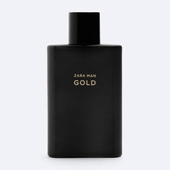 ZARA Man Gold bottle side view showcases modern design for night-out style.
