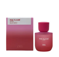 Zara Pink Flambé Winter bottle close-up highlighting pear top notes for a bright winter opening.