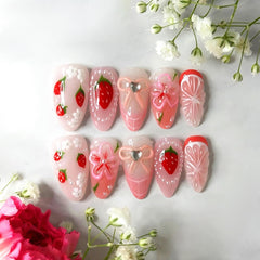 ZASKHLD strawberry press-on nails with pink French tip for fast chic manicure