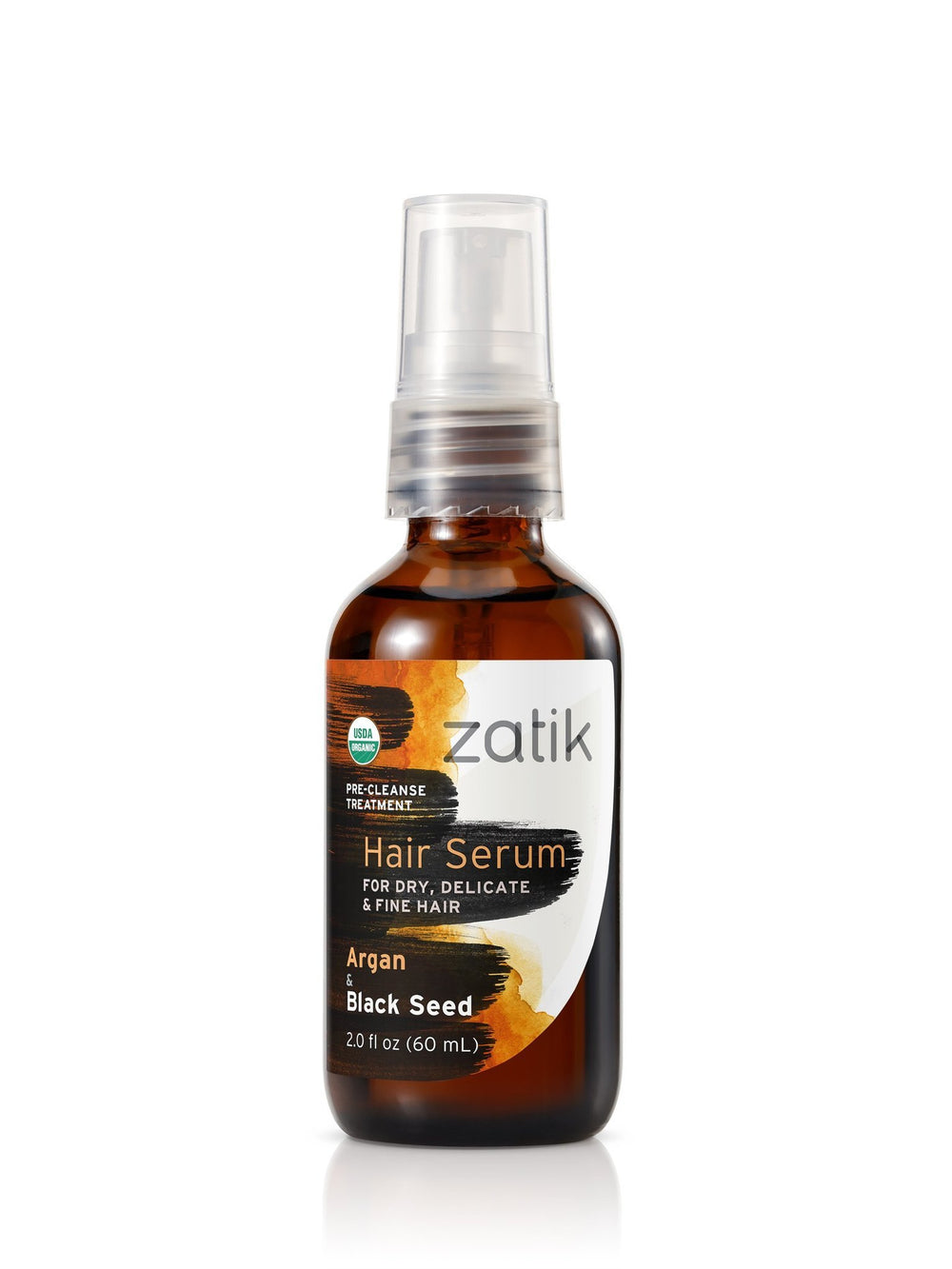 Zatik Hair Serum bottle with argan and black seed blend for nourished curls