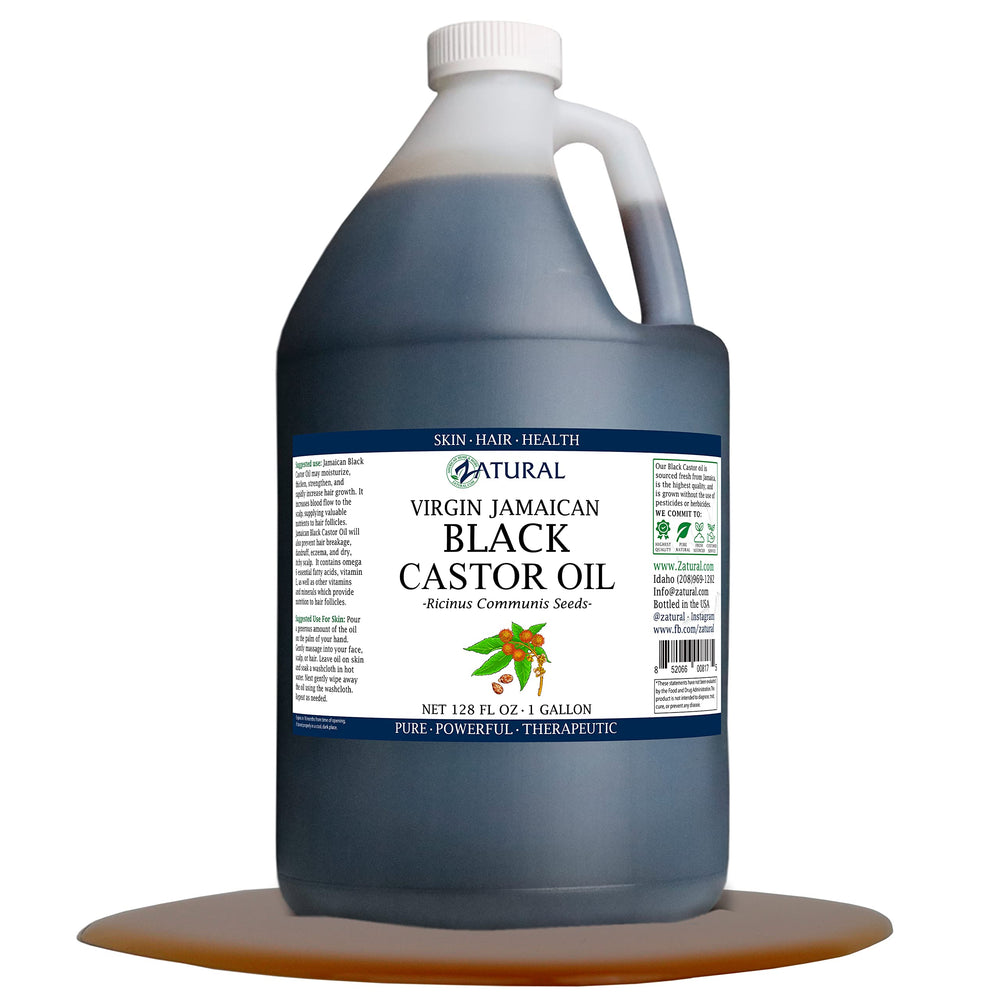 Zatural Black Castor Oil 1-gallon bottle for versatile hair, skin, and nail care.