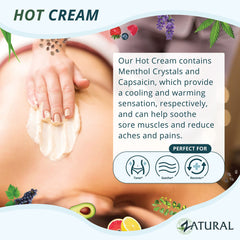 Zatural Hot Cream next to body wrap setup suggesting care use.