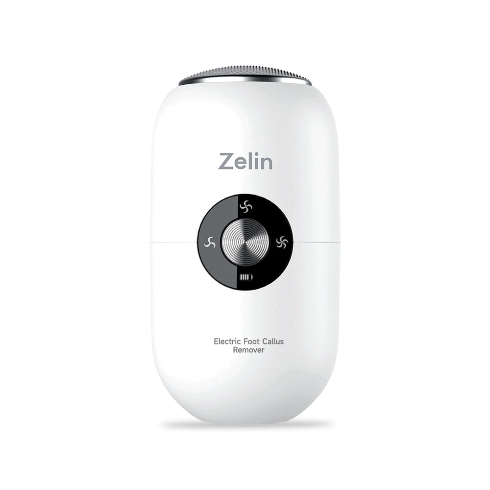 Zelin electric foot callus remover viewed from the front, compact for travel-ready pedicures.