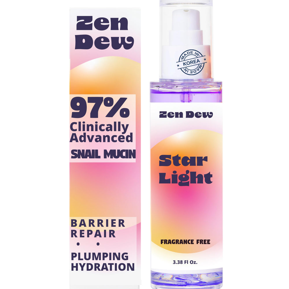 Zen Dew Star Light bottle pour highlights silky texture and hydration.