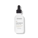 Zenagen Densifying Hair Serum bottle closeup, lightweight non-greasy texture.
