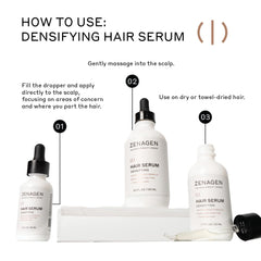 Zenagen Densifying Hair Serum plant-based ingredients emphasize a clean, vegan formula.