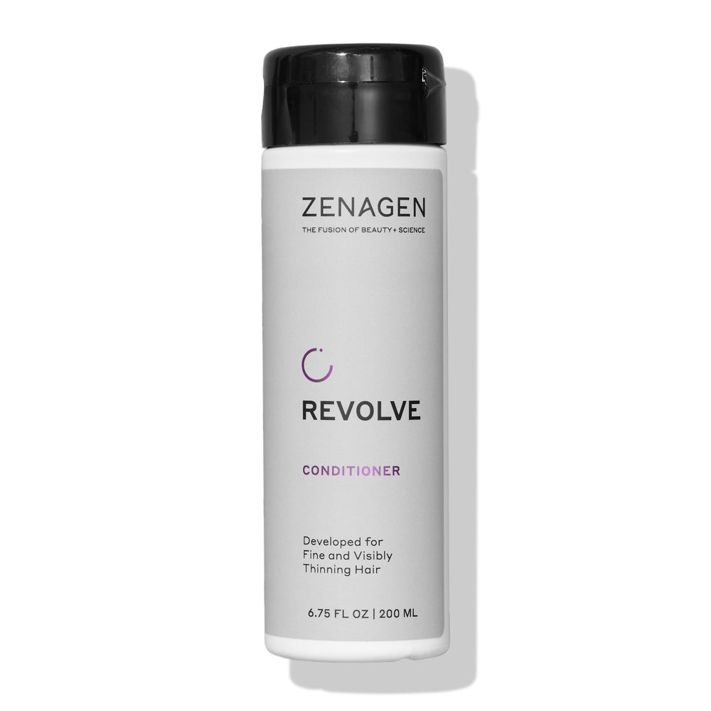Zenagen Revolve conditioner packaging showing brand and product details for fine hair care