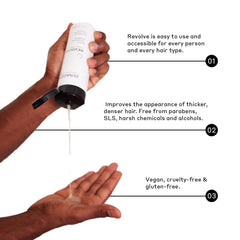 Zenagen Revolve Men's hand applying shampoo on scalp during a quick five-minute routine.