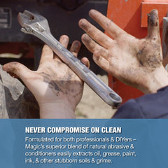 Zenex Magic Hand Soap shows walnut scrubbers for powerful scrubbing against grime
