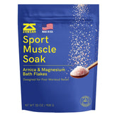Zensah Muscle Recovery Bath Soak bottle pour, suggesting post-workout relief and peppermint aroma.