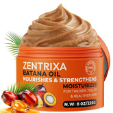 ZENTRIXA Batana Oil bottle pouring nourishes hair from roots to ends.