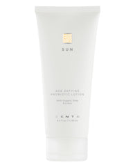 Zents Age-Defying Lotion Sun bottle closeup highlights rich hydration for daily use.