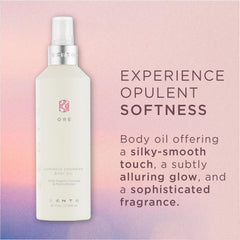 Closeup of ZENTS Luminous Cashmere Body Oil texture showing cashmere finish