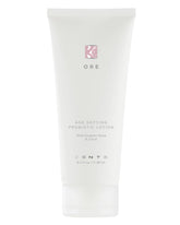 Zents Ore lotion bottle on a bathroom counter for all-day hydration.
