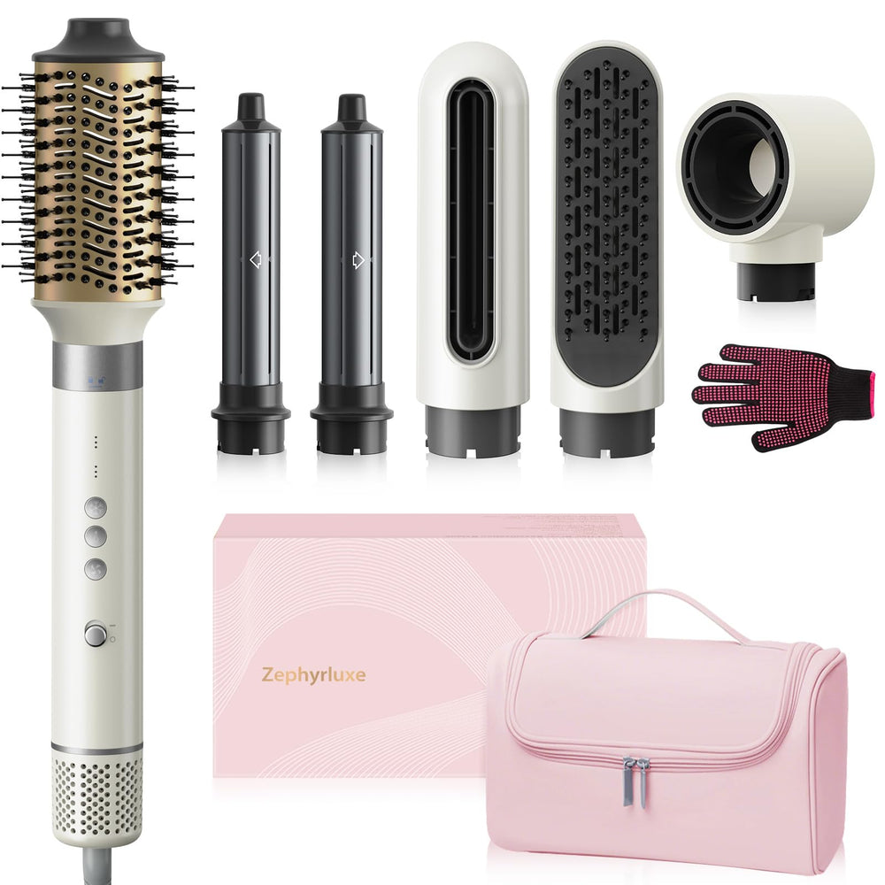 Zephyrluxe 6-in-1 hair styler showing all-in-one drying and styling versatility.
