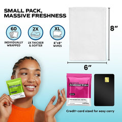Zero Trace Travel Deodorant Wipes with aloe and mandelic acid for soothing hydration.