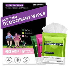 Zero Trace Travel Deodorant Wipes packaging front for on-the-go freshness.