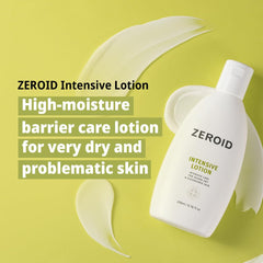 ZEROID Intensive Lotion bottle back label highlights MLE ceramide-9S formula.