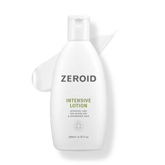 ZEROID Intensive Lotion bottle front shows fragrance-free design for sensitive skin.