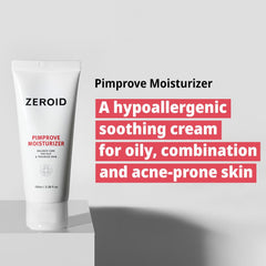 ZEROID Pimprove Moisturizer Cream open jar showcases creamy formula ideal for sensitive, oily skin.