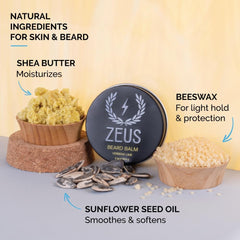 ZEUS Beard Balm beeswax close-up shows light hold and conditioning