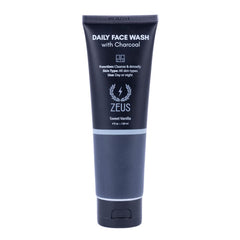 ZEUS Charcoal Face Wash bottle side view for daily cleansing and oil control