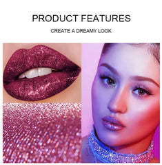 ZEVNI Sumeitang diamond-glitter finish creates eye-catching sparkle on lips.