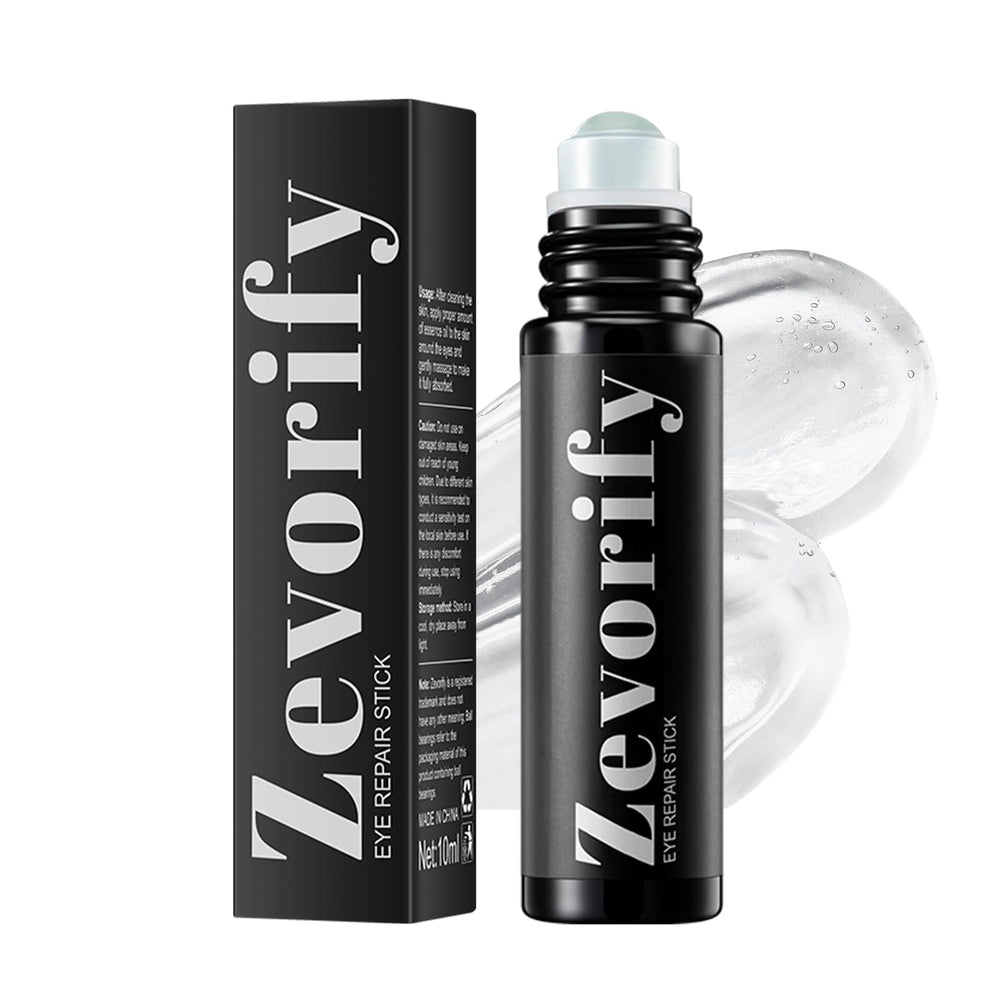 Zevorify Eye Repair Stick close-up with cooling roller for depuffing and hydration.