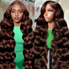 Zihomha 30-inch chocolate brown lace-front wig with HD body wave for natural movement.