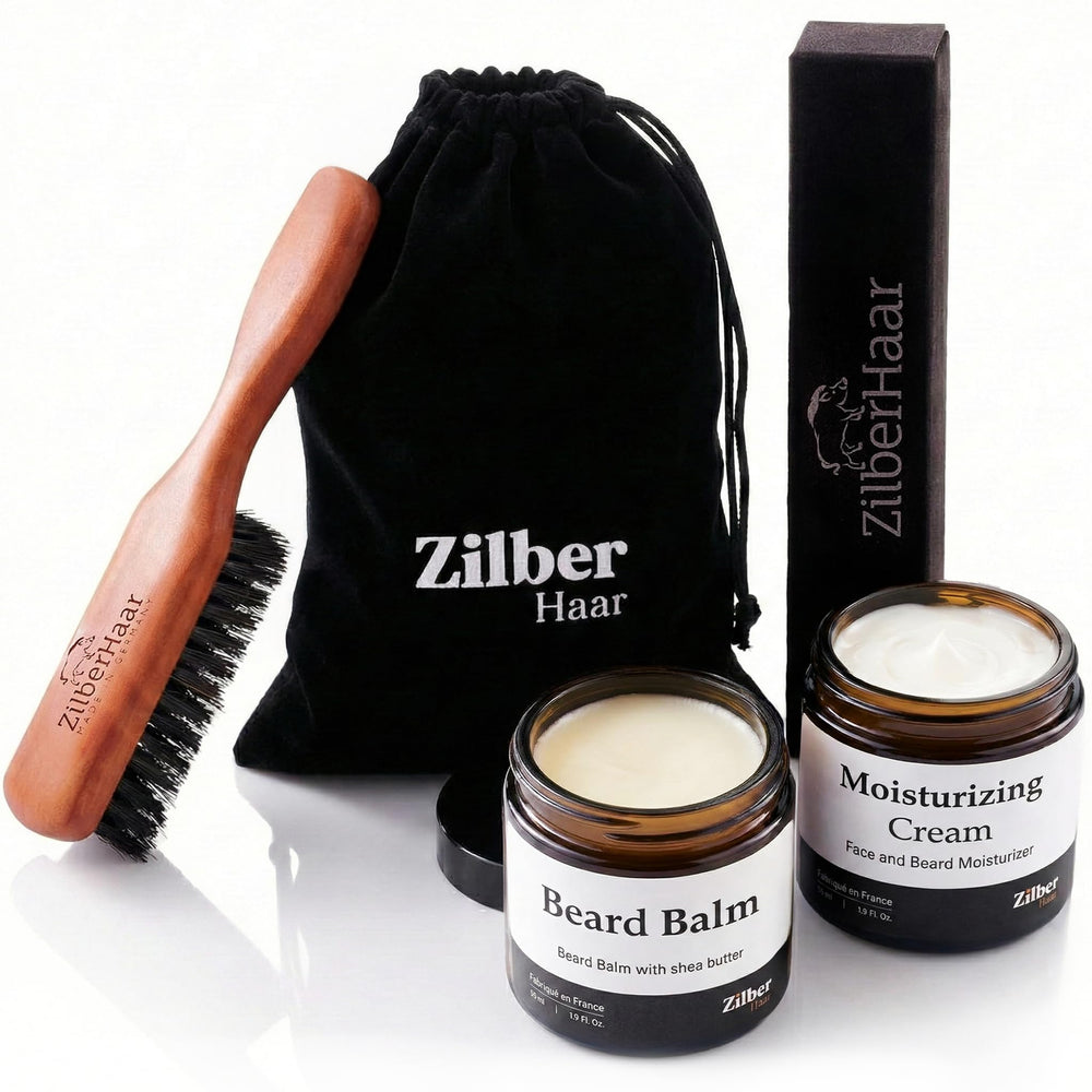 ZilberHaar beard care kit regular brush with beechwood handle for softening and styling beards