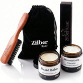 ZilberHaar beard care kit regular brush with beechwood handle for softening and styling beards