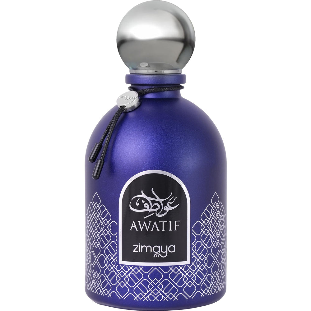 zimaya Awatif Pour Homme bottle front view highlighting fresh citrus opening for daily freshness