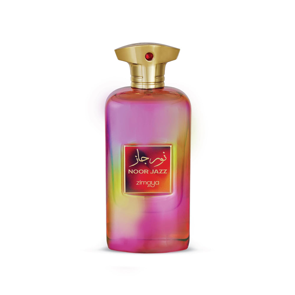 Zimaya Noor Jazz bottle front view highlights a luxurious woody amber profile
