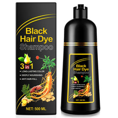 ZIXAOK 3-in-1 black hair dye shampoo bottle showing gray coverage potential.