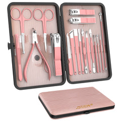 ZIZZON 18-in-1 manicure set case open showing organized tools for travel