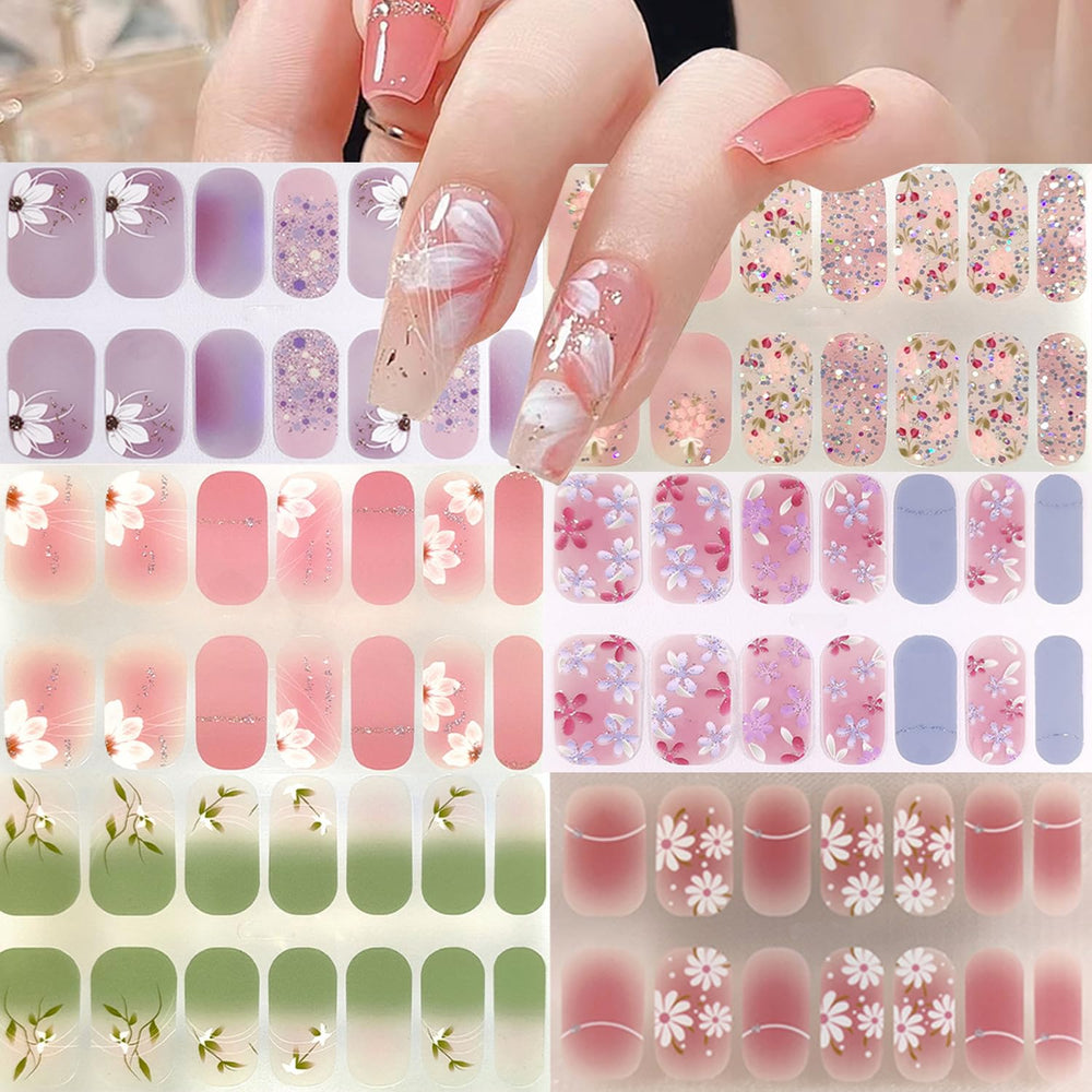 ZOAZJINAZ flower semi-cured nail strips for quick home manicure.