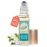 Zoha Jasmine Bloom bottle top view, showcasing clean, alcohol-free perfume oil.