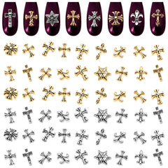 ZOKLU cross nail charms with 3D metallic finish for chic manicures