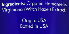 Label close-up shows organic certification on Zongle Witch Hazel