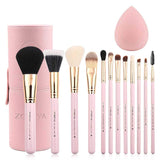 Z'OREYA 12-piece pink makeup brush set with travel case for organized on-the-go beauty.