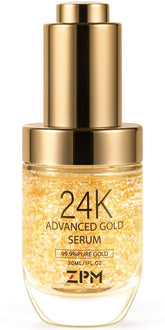 ZPM 24K Gold Serum bottle close-up for daily anti-aging care.