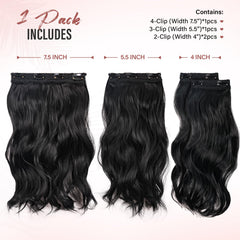 ZQIAN BEAUTY 14inch black wavy clip-in extensions back view showing wefts.