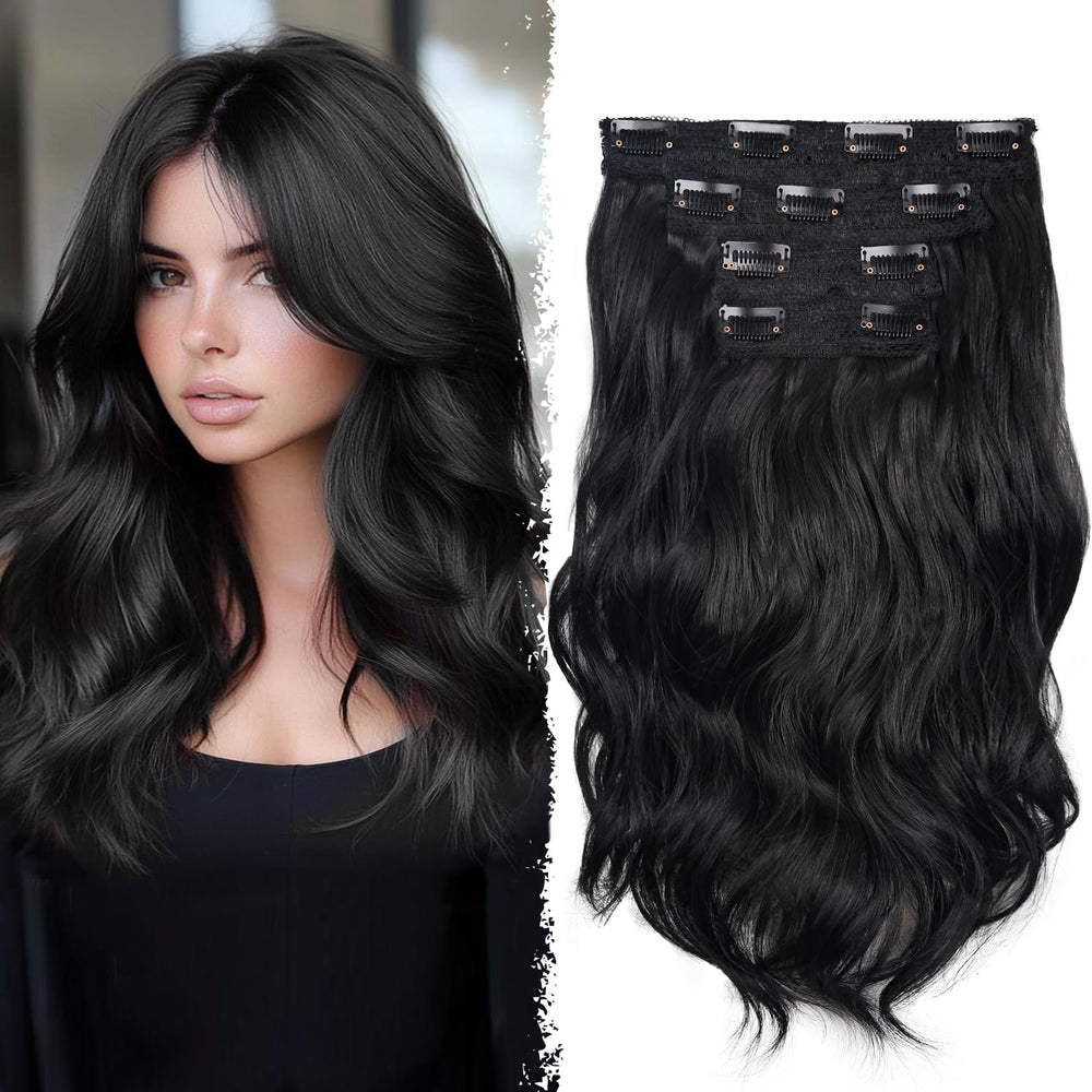 ZQIAN BEAUTY 14inch black wavy clip-in extensions front view for voluminous strands.