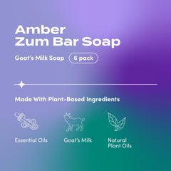 Zum Indigo Wild Goat Milk Soap Amber bar display pack shot promotes gentle cleansing for daily use