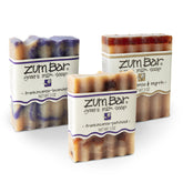 Zum Indigo Wild goat milk soap bar packaging featuring frankincense blend and warm notes