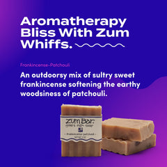 Three Zum Indigo Wild Goat Milk Soap Bars stacked for the three-pack